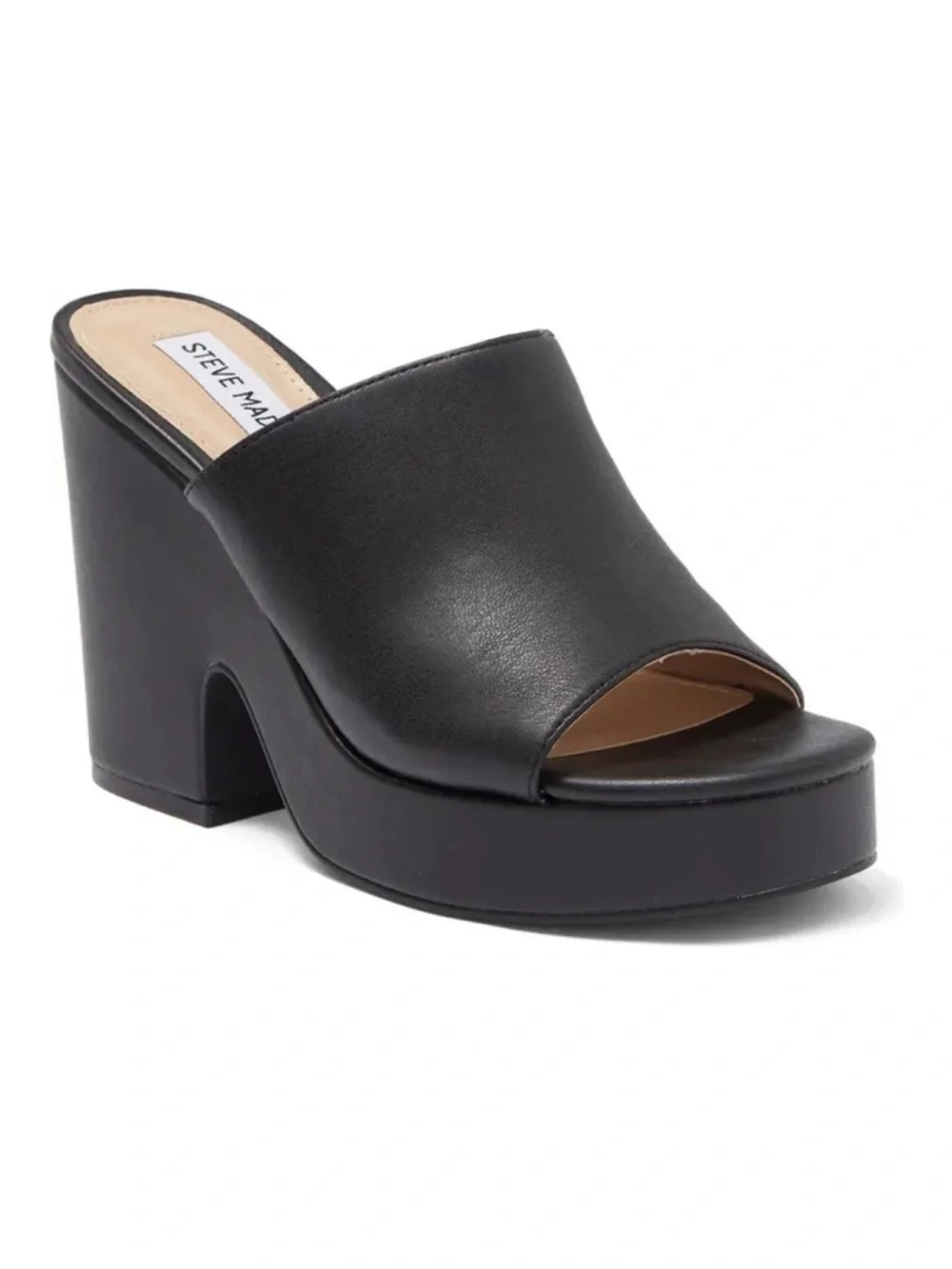 Steve Madden Black Leather Platform Open-Toe Mule